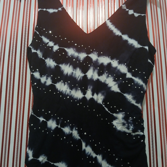 Never worn INC black tye dye tapered maxi dress with detail studs size petite/m - Picture 2 of 7